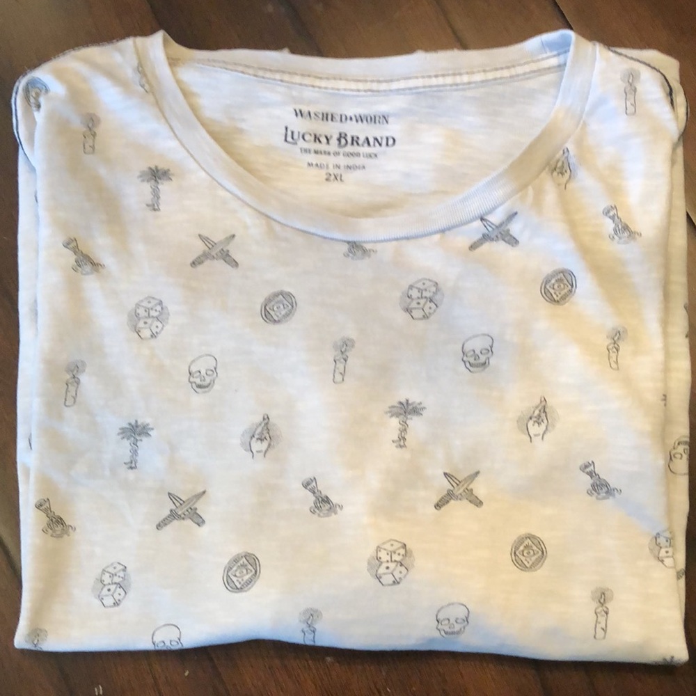 Lucky Brand Classic Washed Worn mixed lucky pattern print short sleeve T-shirt